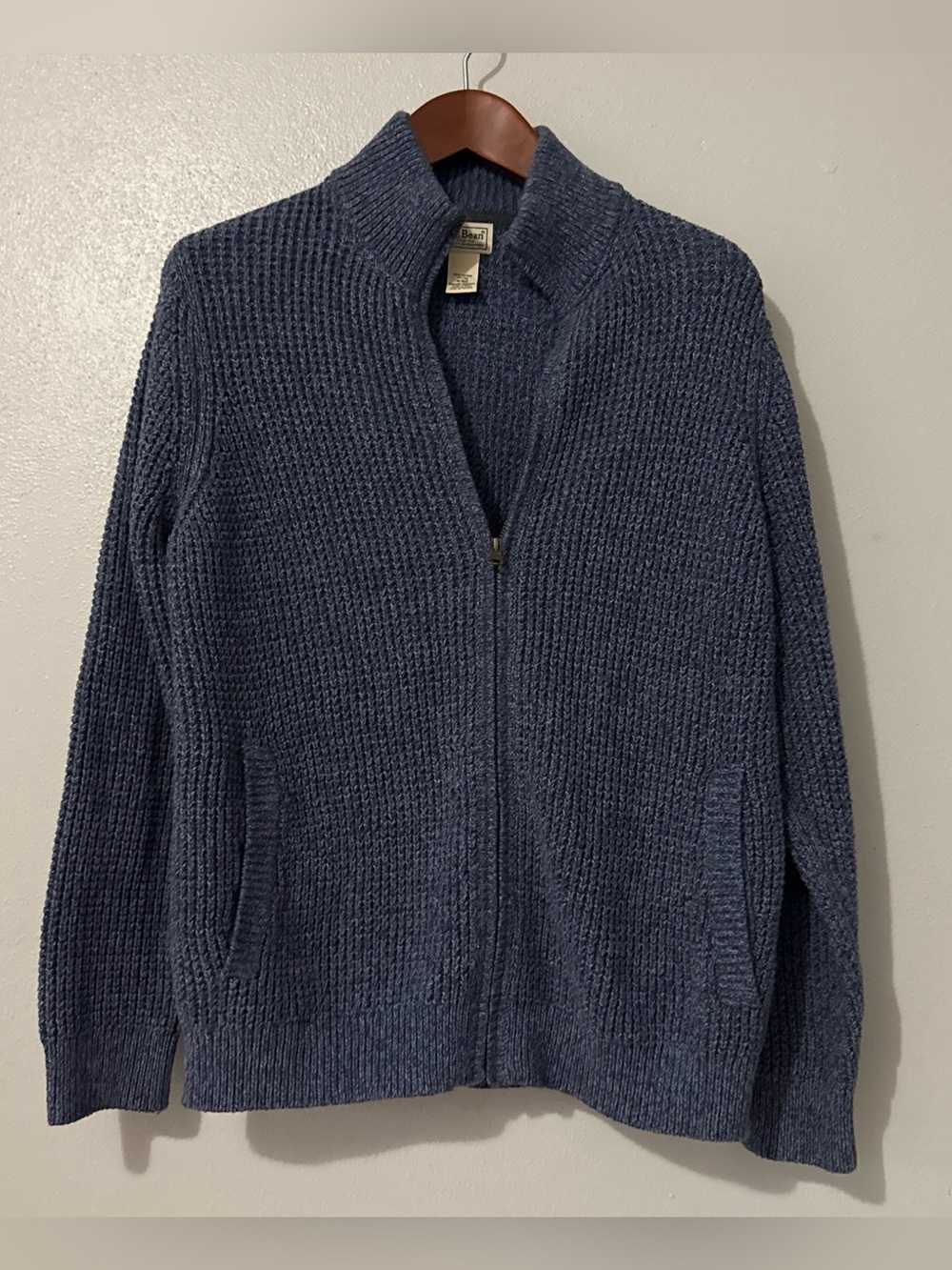 L.L. Bean Men’s Heavyweight Organic Cotton Waffle Full-Zip Sweater - Blue / Medi
